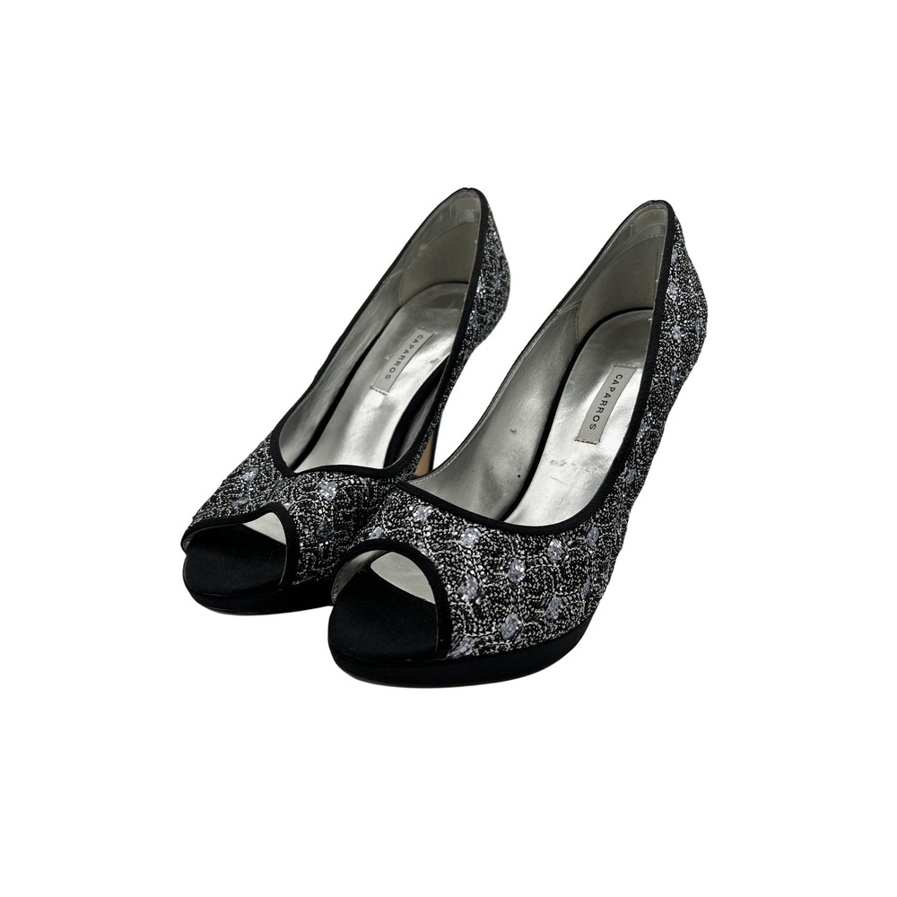 Caparros Shoes Womens Size 8.5‎ Glitter Peep Toe High Heel Pumps Dressy Formal